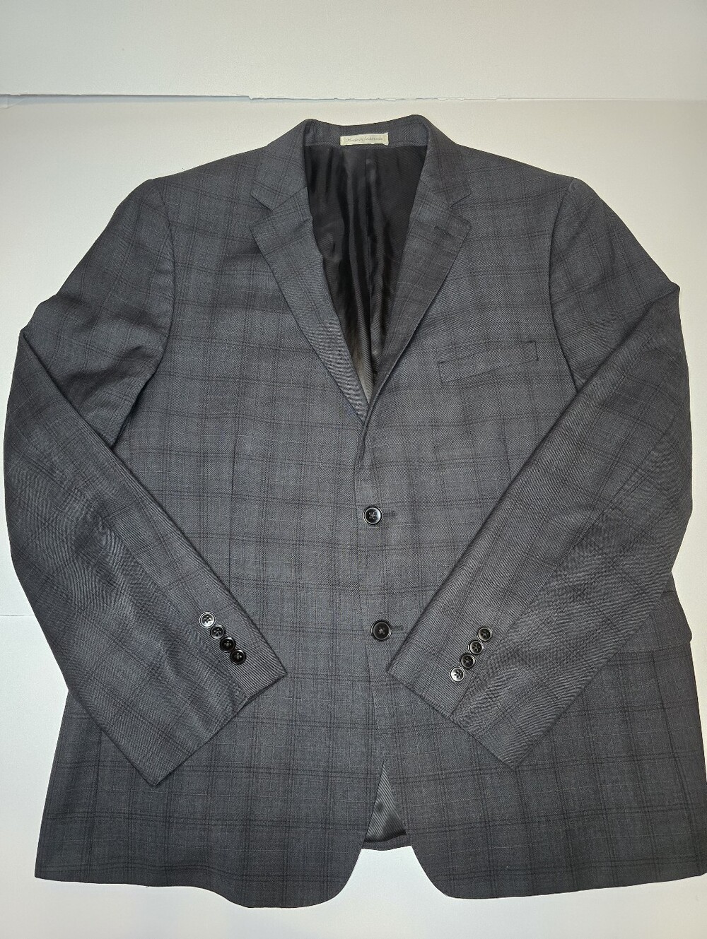 Murano Collezione Mens Gray Plaid 100% Wool Blazer Sport Coat 48R Extra Slim Fit